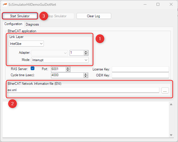 EcSimulatorHilDemoGuiDotNet start parameters