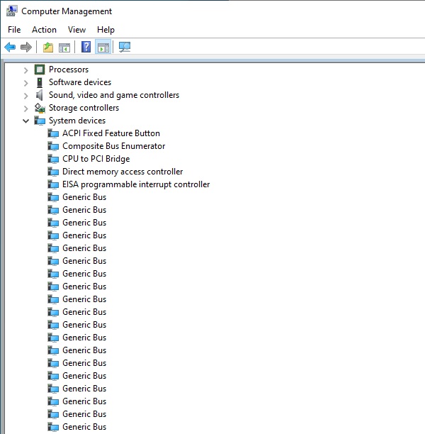 Windows Computer Management showing the System devices node where RtaccDevice is listed