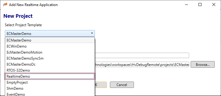 Select for ex. RealtimeDemo as source application in SysMgr.
