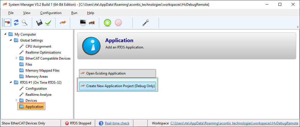Select source application in SysMgr.