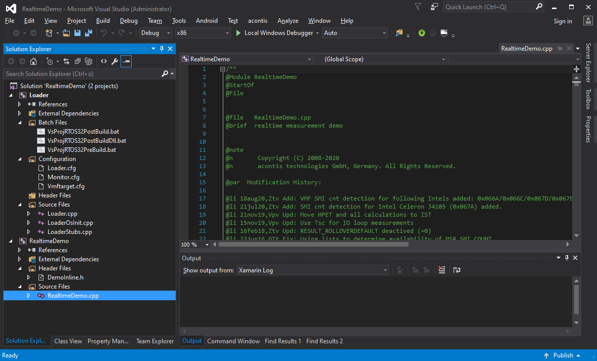 Visual Studio contains the generated source project.