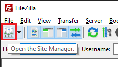 Filezilla create new entry through site manager.