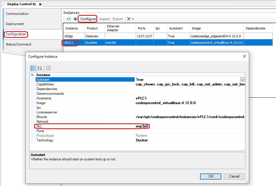 CODESYS Virtual Control NIC configuration.
