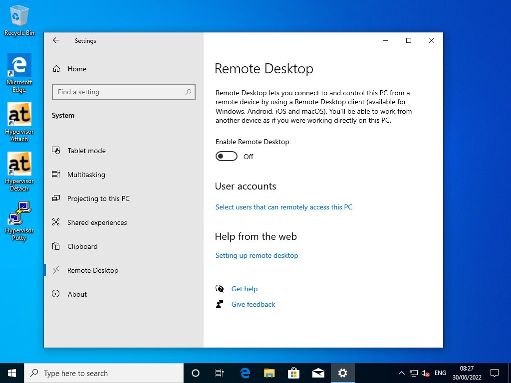 Enable Windows 10 RDP.