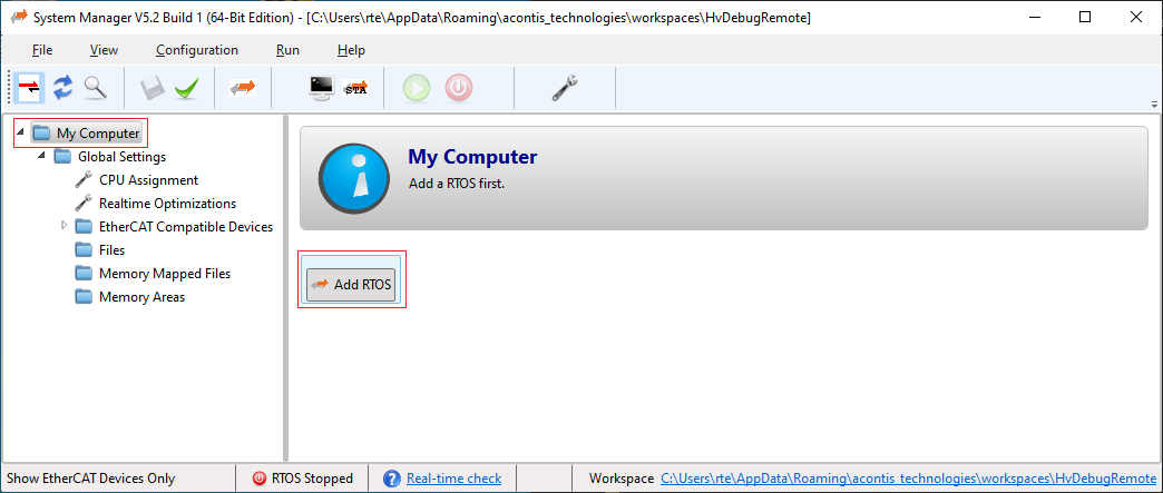 Select Rtos in SysMgr.