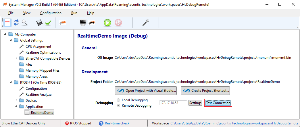 Push Test Connection button.