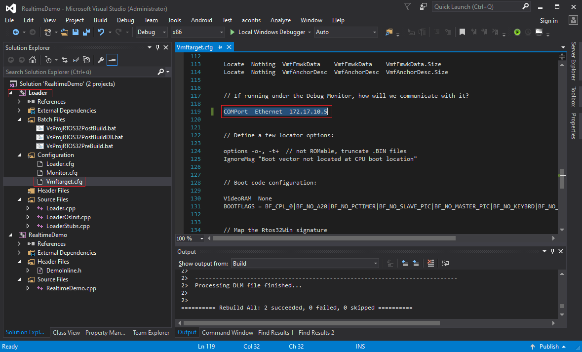 Edit Visual Studio Loader project file Vmftarget.cfg.