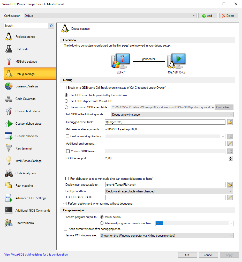 VisualGDB Debug Settings